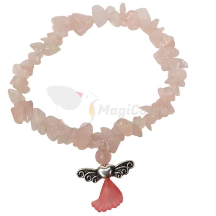 Pulsera de Cuarzo Rosa con Ángel Chip