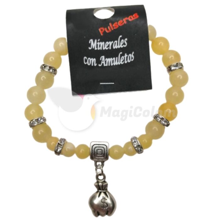 Pulsera Mineral Jaspe Amarillo con Morralito del Dinero