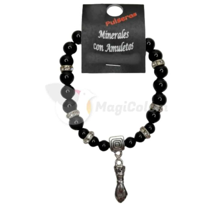 Pulsera Mineral Turmalina Negra con Puño Figa